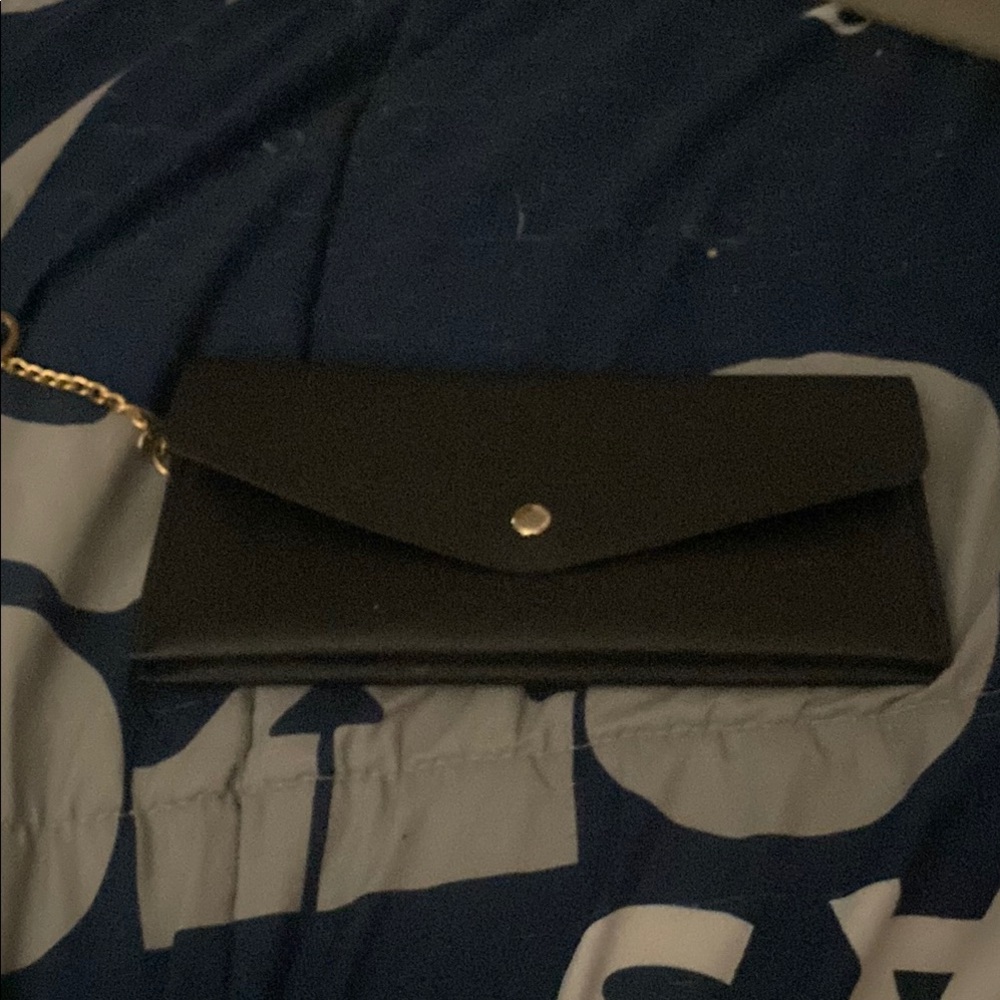 Black Envelope Clutch with Gold Chain